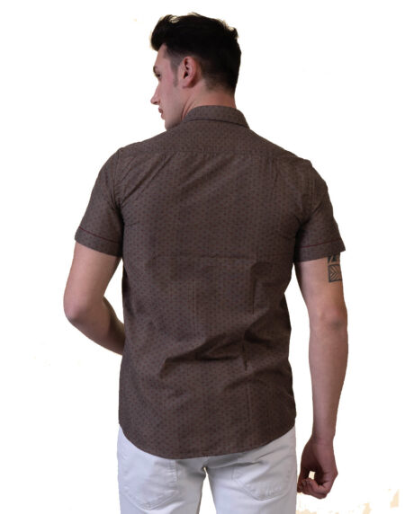 Brown Mens Short Sleeve Button up Shirts – Tailored Slim Fit Cotton Dress Shirts