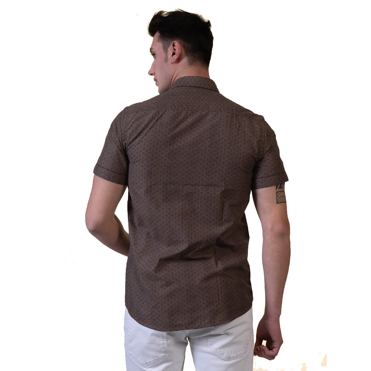 Brown Mens Short Sleeve Button up Shirts - Tailored Slim Fit Cotton Dress Shirts - Image 6