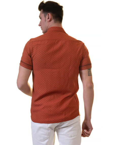 Orange / Reddish Mens Short Sleeve Button up Shirts – Tailored Slim Fit Cotton Dress Shirts