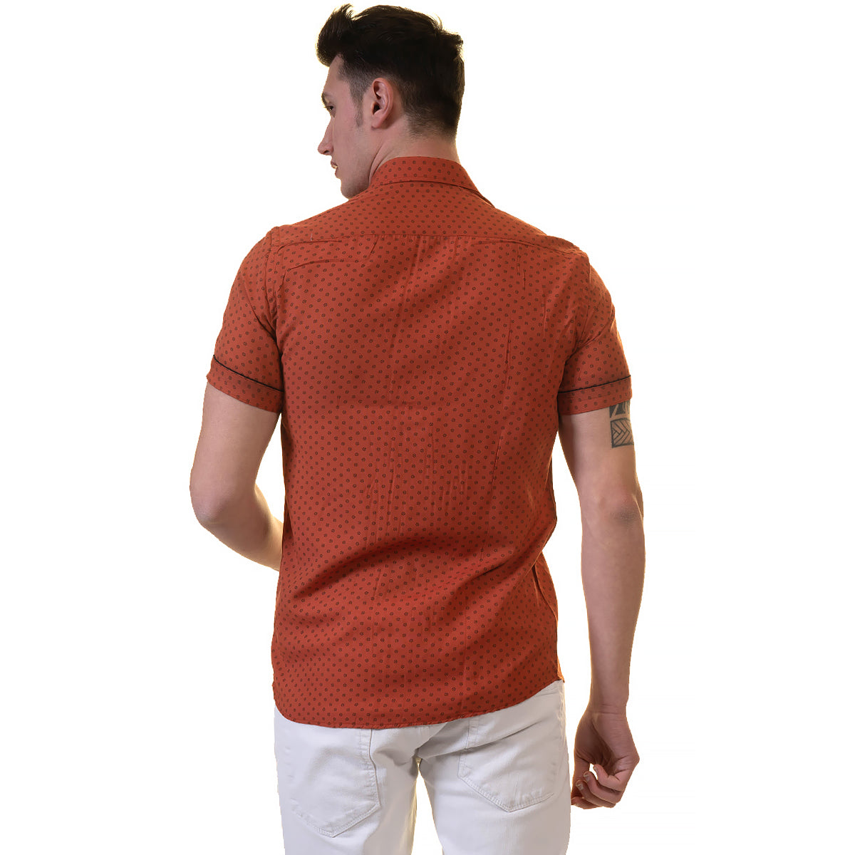 Orange / Reddish Mens Short Sleeve Button up Shirts - Tailored Slim Fit Cotton Dress Shirts - Image 6