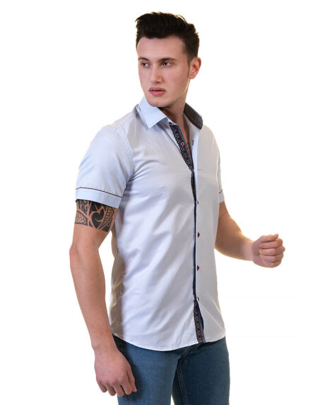 Light Blue Mens Short Sleeve Button up Shirts – Tailored Slim Fit Cotton Dress Shirts