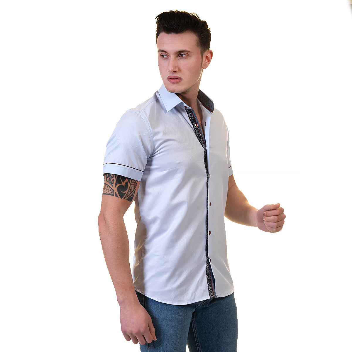 Light Blue Mens Short Sleeve Button up Shirts - Tailored Slim Fit Cotton Dress Shirts - Image 2