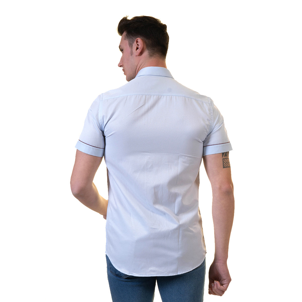 Light Blue Mens Short Sleeve Button up Shirts - Tailored Slim Fit Cotton Dress Shirts - Image 3