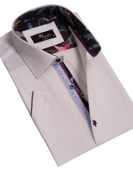 White Mens Short Sleeve Button up Shirts – Tailored Slim Fit Cotton Dress Shirts