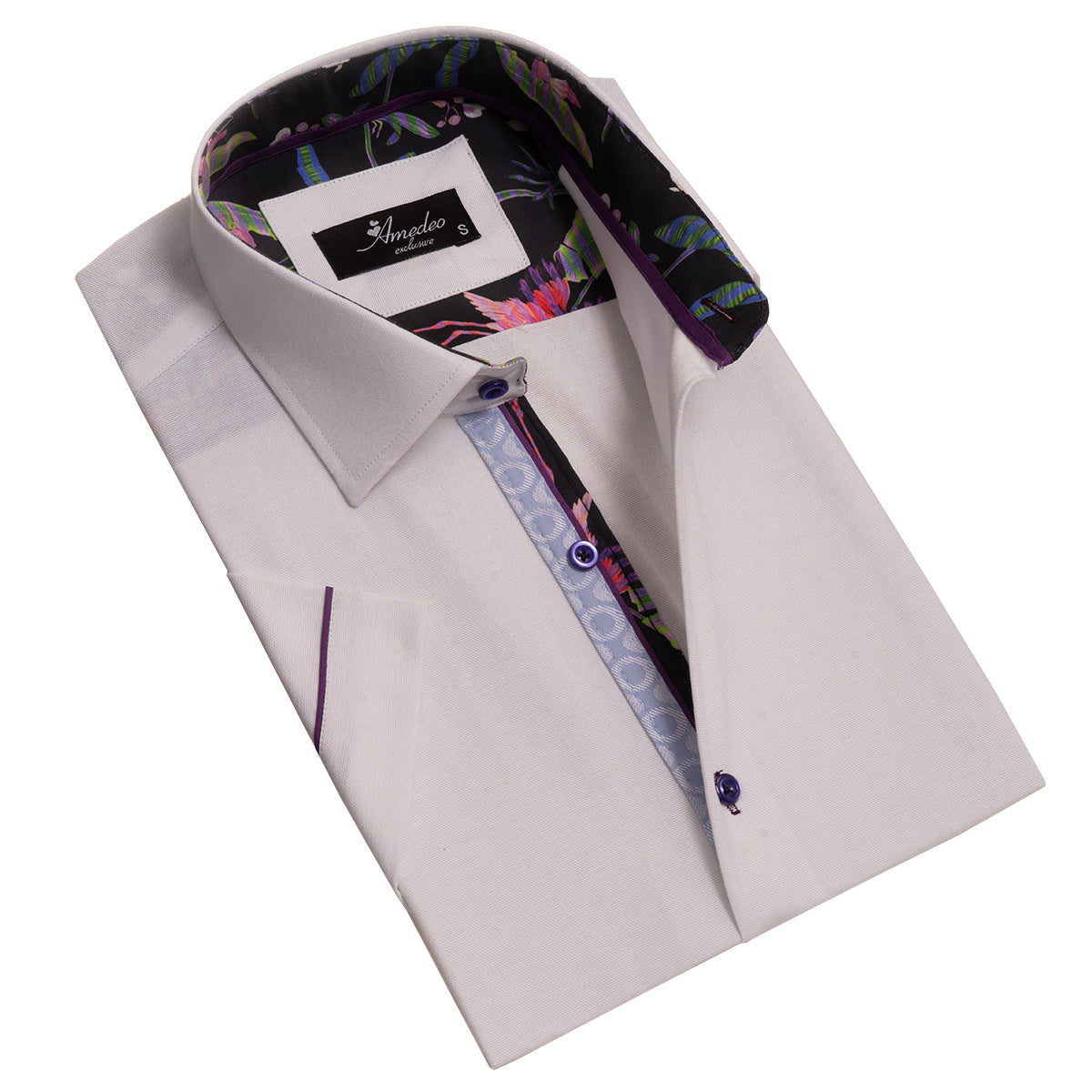 White Mens Short Sleeve Button up Shirts - Tailored Slim Fit Cotton Dress Shirts - Image 4