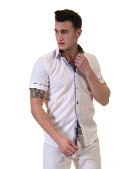 White Mens Short Sleeve Button up Shirts – Tailored Slim Fit Cotton Dress Shirts