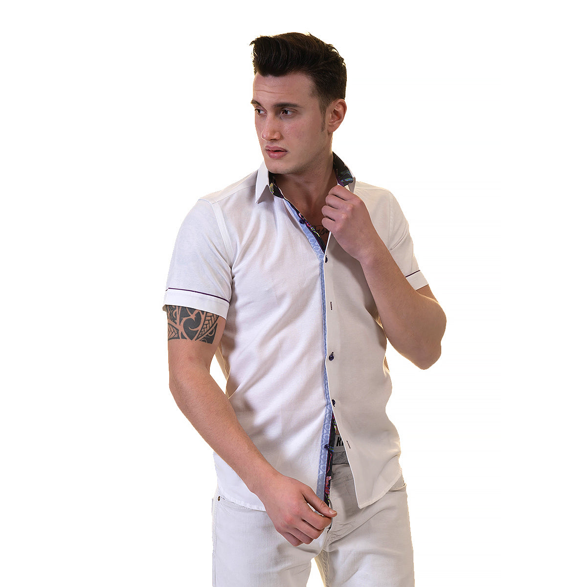 White Mens Short Sleeve Button up Shirts – Tailored Slim Fit Cotton Dress Shirts