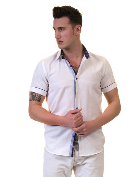 White Mens Short Sleeve Button up Shirts – Tailored Slim Fit Cotton Dress Shirts