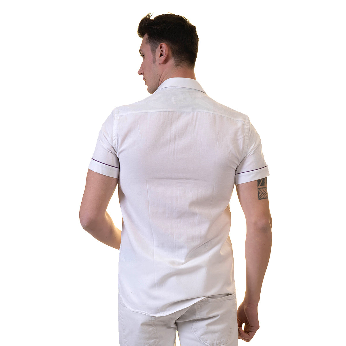 White Mens Short Sleeve Button up Shirts - Tailored Slim Fit Cotton Dress Shirts - Image 3
