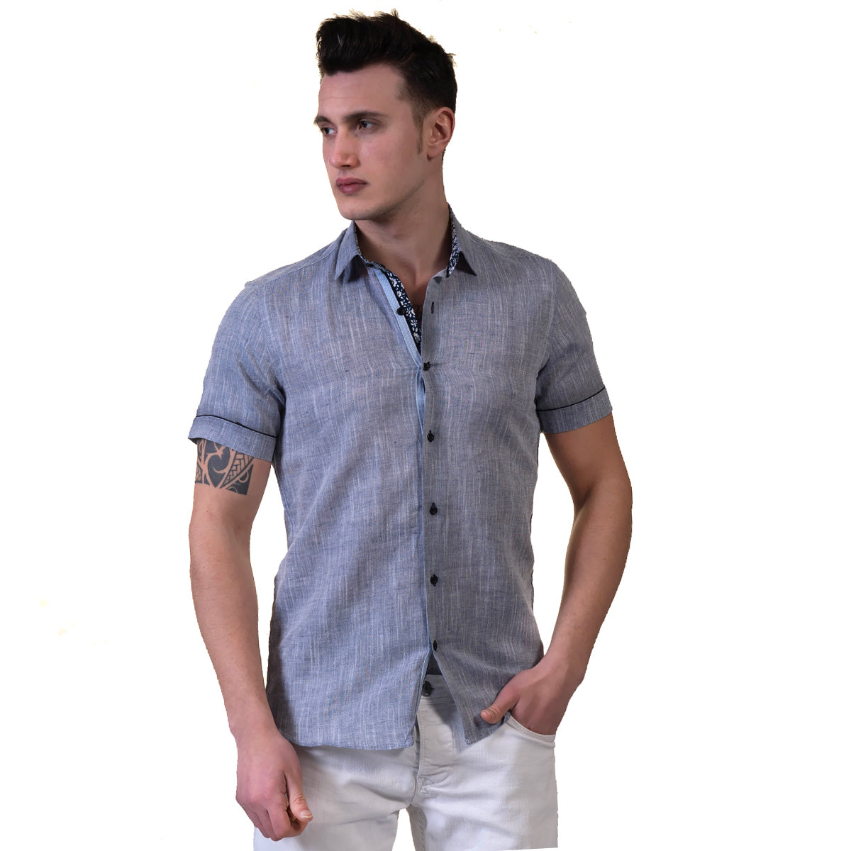 Mens Short Sleeve Button up Shirts – Tailored Slim Fit Cotton Dress Shirts