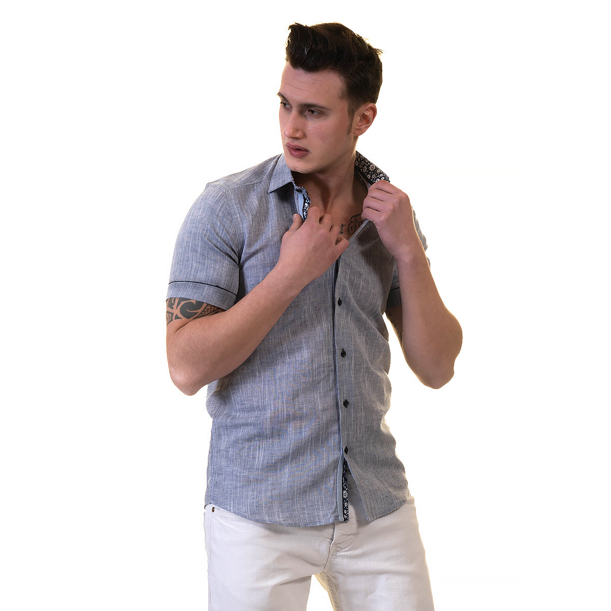 Mens Short Sleeve Button up Shirts - Tailored Slim Fit Cotton Dress Shirts - Image 3