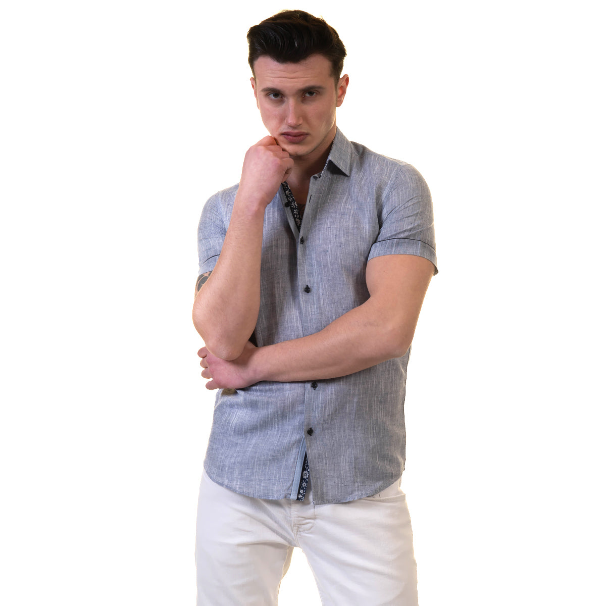Mens Short Sleeve Button up Shirts - Tailored Slim Fit Cotton Dress Shirts - Image 4