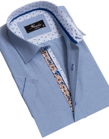 Blue Mens Short Sleeve Button up Shirts – Tailored Slim Fit Cotton French Cuff Shirts