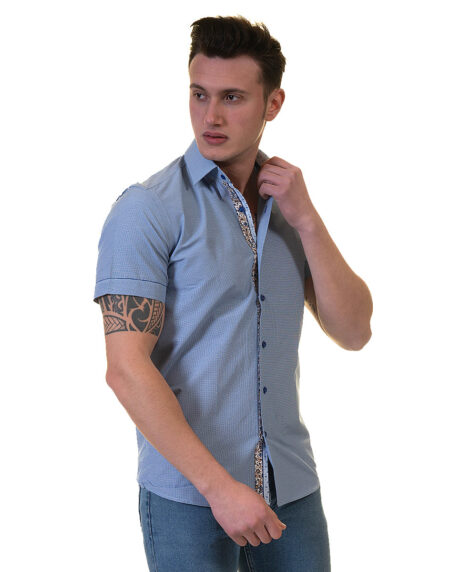 Blue Mens Short Sleeve Button up Shirts – Tailored Slim Fit Cotton French Cuff Shirts
