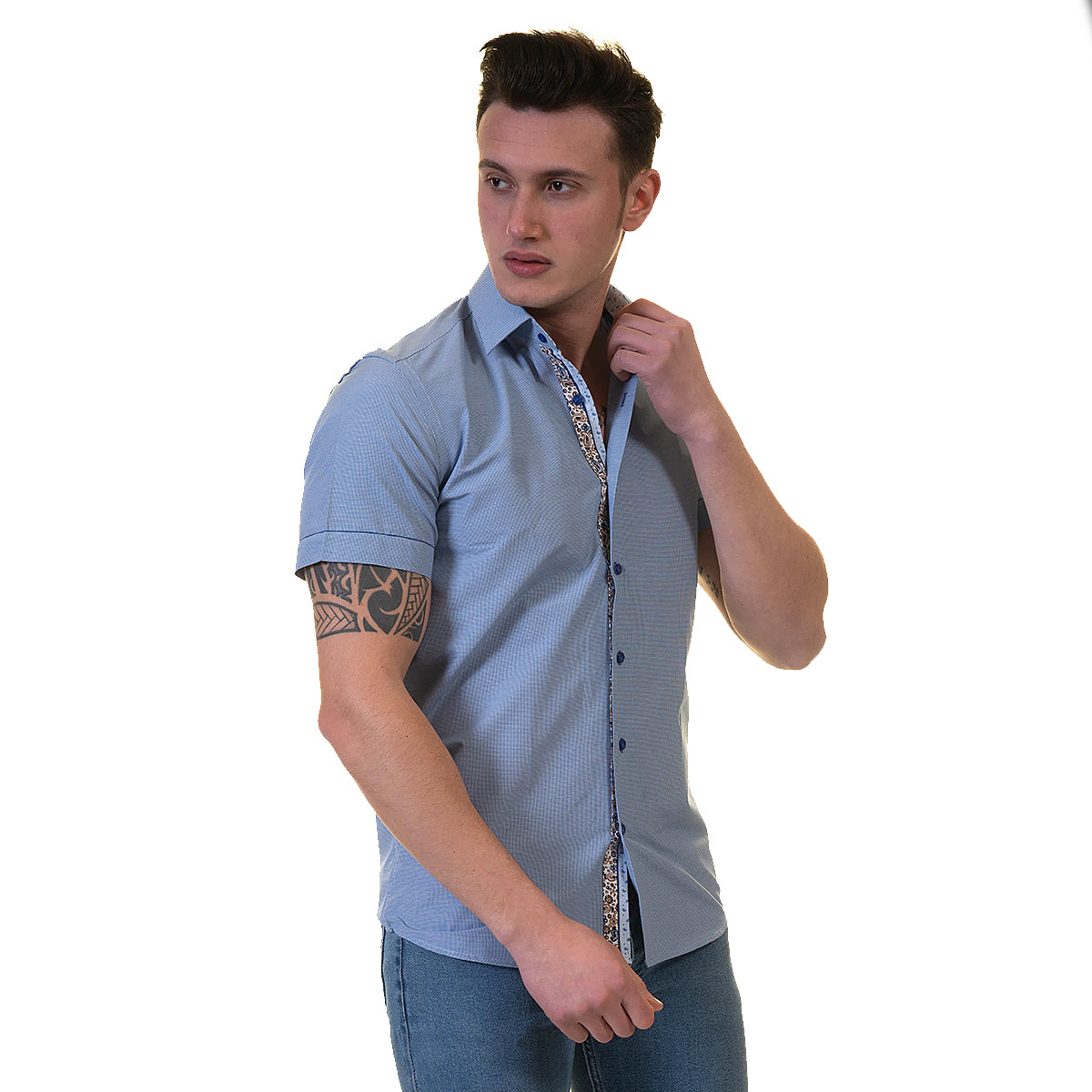 Blue Mens Short Sleeve Button up Shirts – Tailored Slim Fit Cotton French Cuff Shirts