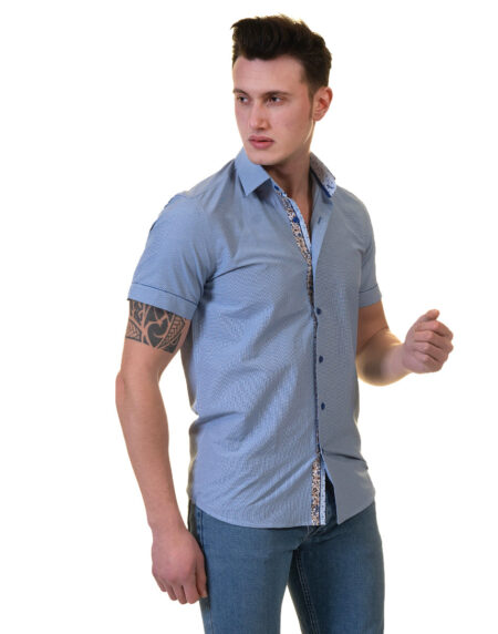 Blue Mens Short Sleeve Button up Shirts – Tailored Slim Fit Cotton French Cuff Shirts