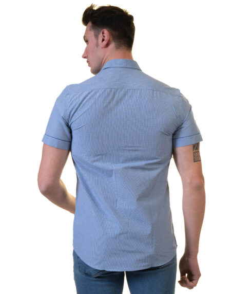 Blue Mens Short Sleeve Button up Shirts – Tailored Slim Fit Cotton French Cuff Shirts