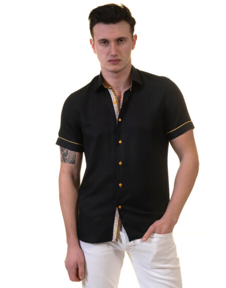 Jet Black Mens Short Sleeve Button up Shirts – Tailored Slim Fit Cotton Dress Shirts
