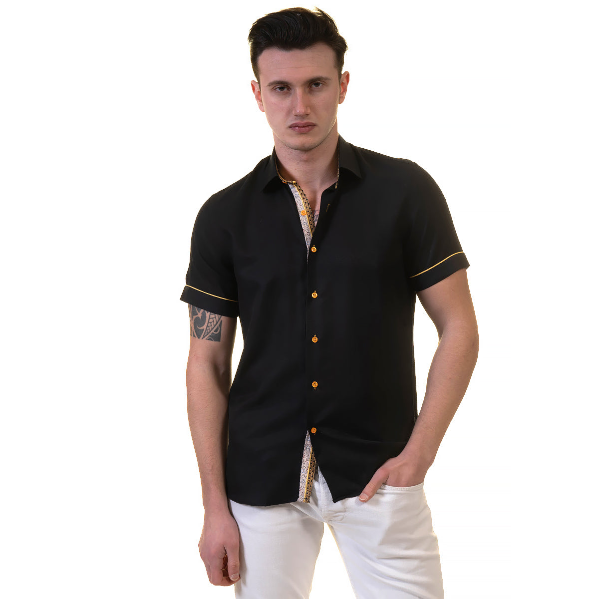 Jet Black Mens Short Sleeve Button up Shirts - Tailored Slim Fit Cotton Dress Shirts - Image 3
