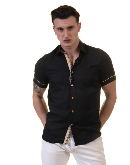 Jet Black Mens Short Sleeve Button up Shirts – Tailored Slim Fit Cotton Dress Shirts