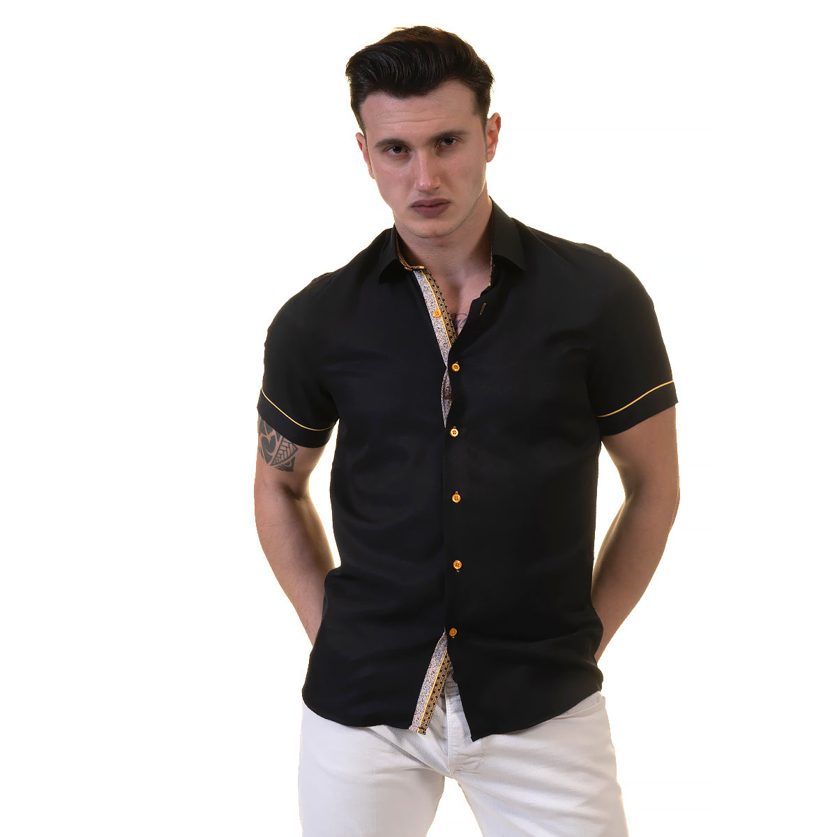 Jet Black Mens Short Sleeve Button up Shirts - Tailored Slim Fit Cotton Dress Shirts - Image 4