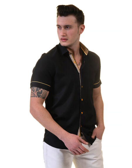 Jet Black Mens Short Sleeve Button up Shirts – Tailored Slim Fit Cotton Dress Shirts