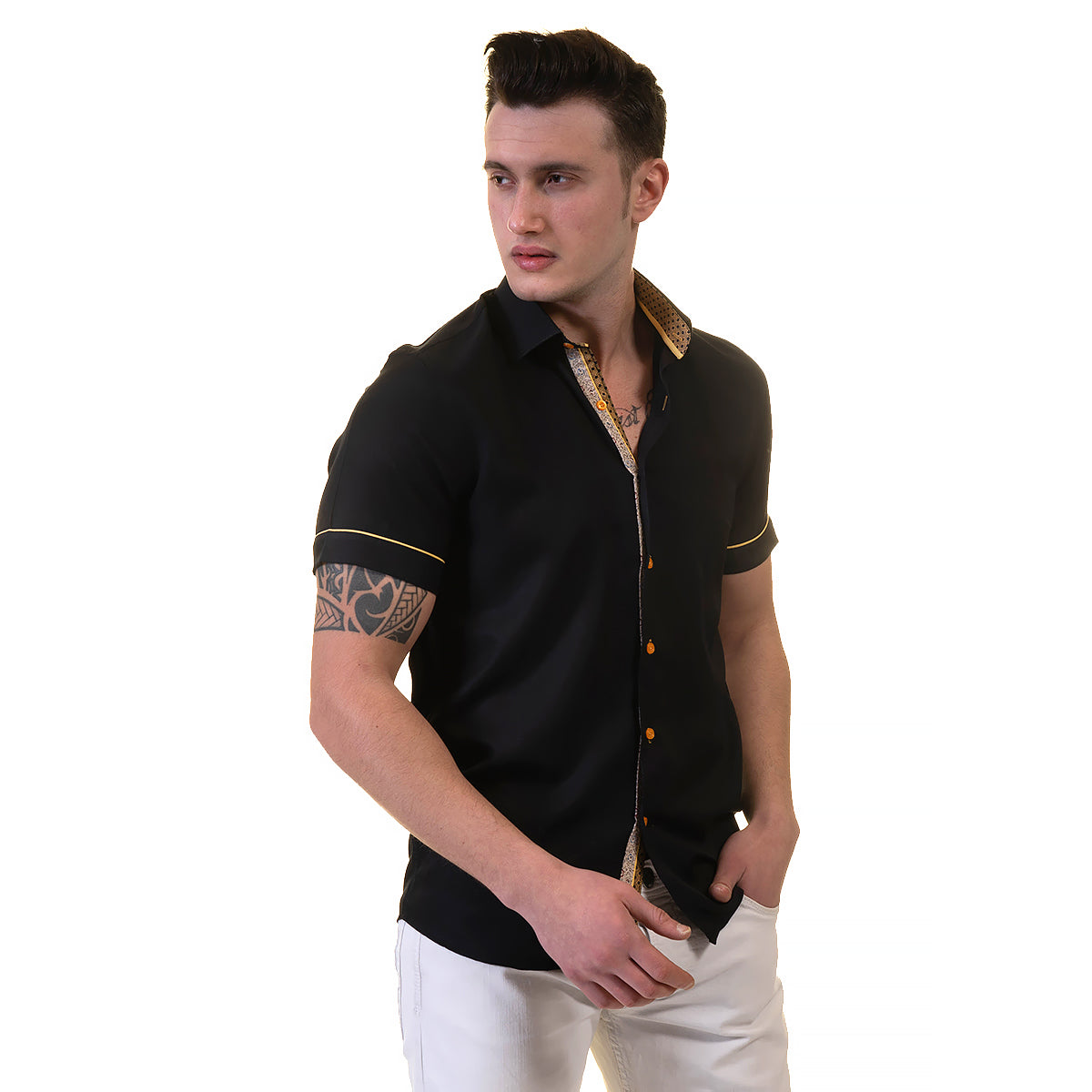 Jet Black Mens Short Sleeve Button up Shirts - Tailored Slim Fit Cotton Dress Shirts - Image 5