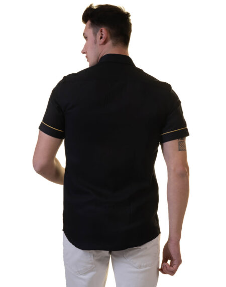 Jet Black Mens Short Sleeve Button up Shirts – Tailored Slim Fit Cotton Dress Shirts