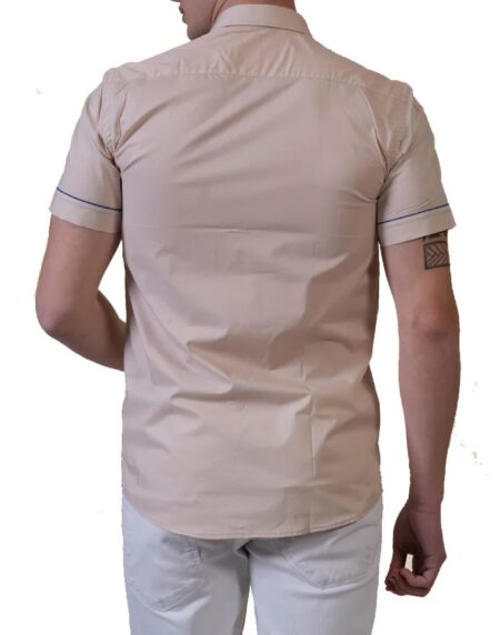 Beige Mens Short Sleeve Button up Shirts – Tailored Slim Fit Cotton Dress Shirts