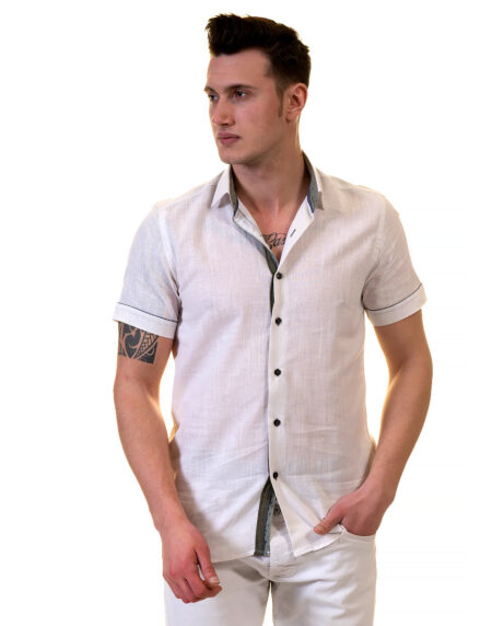 White Mens Short Sleeve Button up Shirts – Tailored Slim Fit Cotton Dress Shirts
