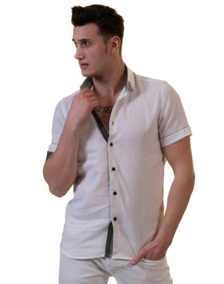 White Mens Short Sleeve Button up Shirts – Tailored Slim Fit Cotton Dress Shirts