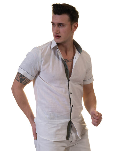 White Mens Short Sleeve Button up Shirts – Tailored Slim Fit Cotton Dress Shirts