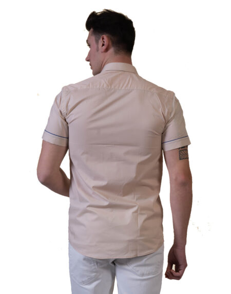 Beige Mens Short Sleeve Button up Shirts – Tailored Slim Fit Cotton Dress Shirts
