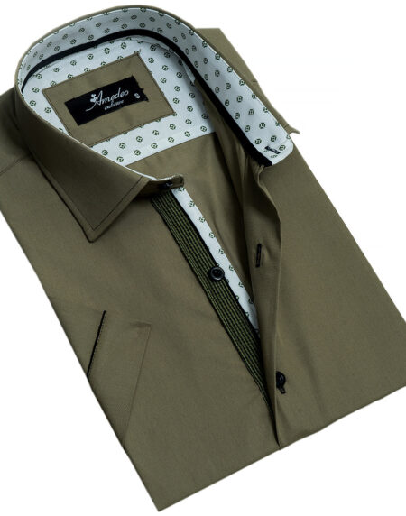 Green Mens Short Sleeve Button up Shirts – Tailored Slim Fit Cotton Dress Shirts