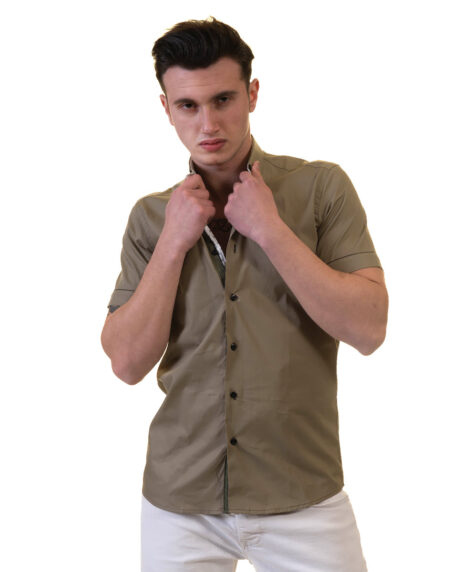 Green Mens Short Sleeve Button up Shirts – Tailored Slim Fit Cotton Dress Shirts