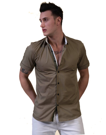 Green Mens Short Sleeve Button up Shirts – Tailored Slim Fit Cotton Dress Shirts