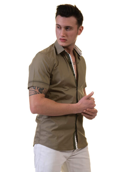 Green Mens Short Sleeve Button up Shirts – Tailored Slim Fit Cotton Dress Shirts