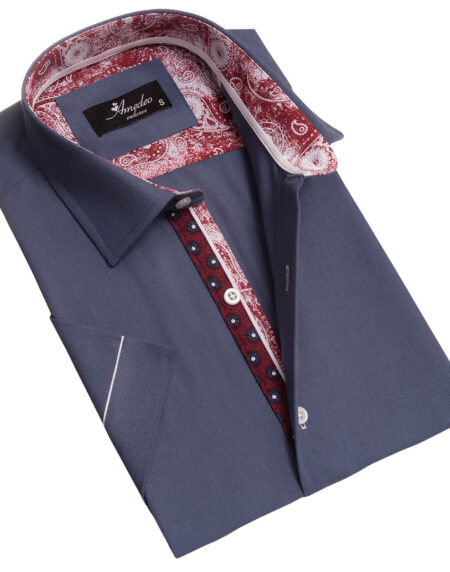 Dark Blue Mens Short Sleeve Button up Shirts – Tailored Slim Fit Cotton Dress Shirts
