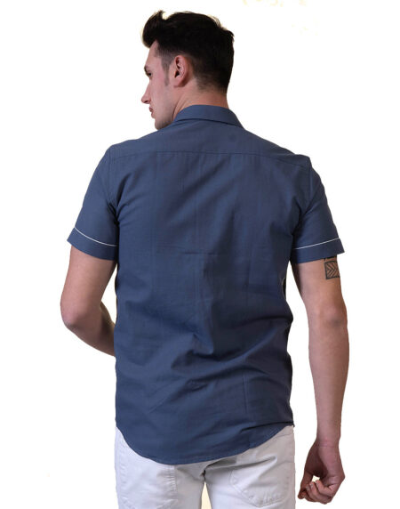 Dark Blue Mens Short Sleeve Button up Shirts – Tailored Slim Fit Cotton Dress Shirts