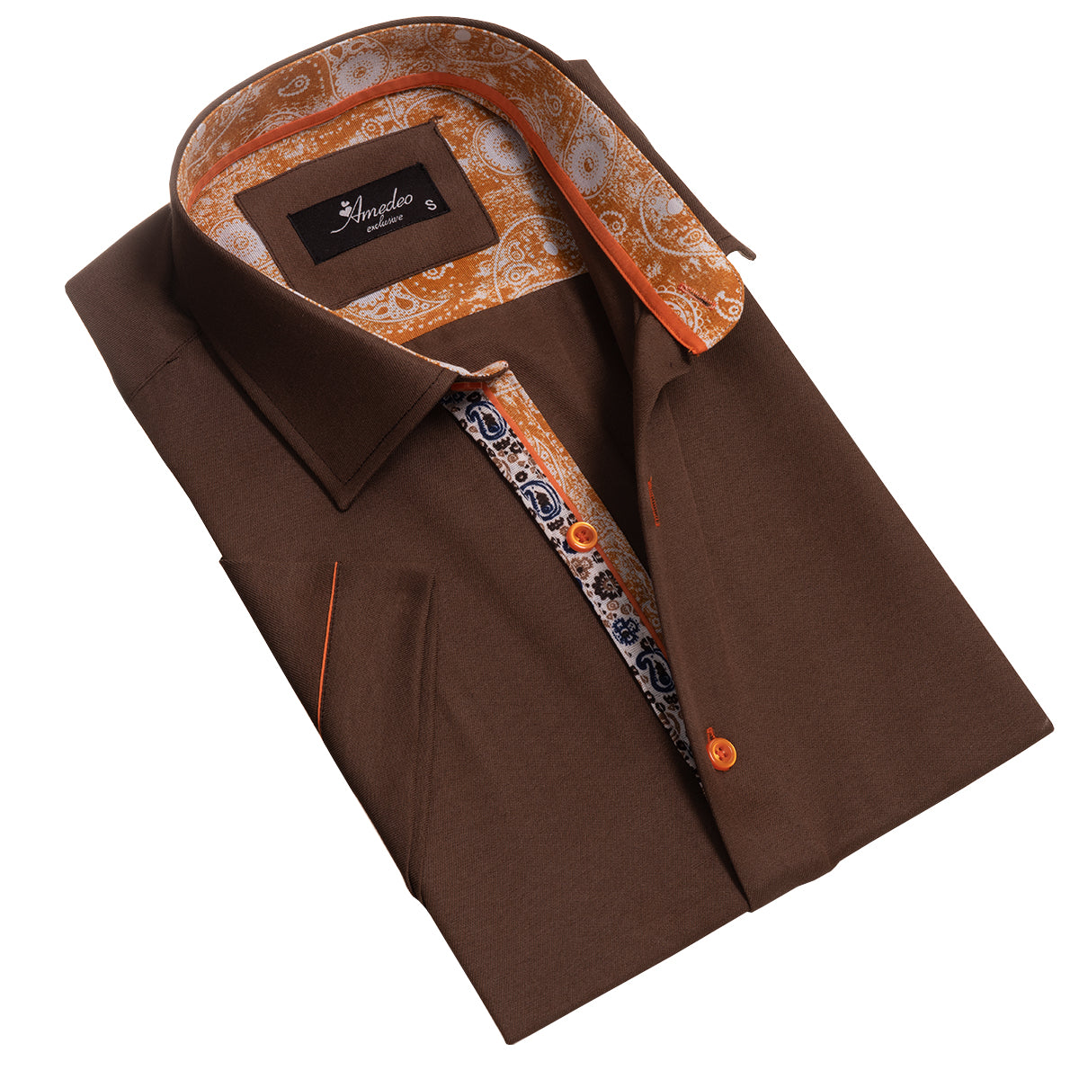 Mens Brown Short Sleeve Button up Shirts - Tailored Slim Fit Cotton Dress Shirts - Image 2