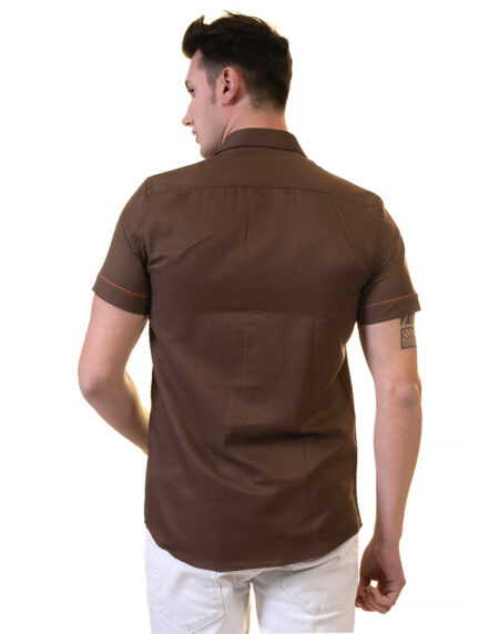 Mens Brown Short Sleeve Button up Shirts – Tailored Slim Fit Cotton Dress Shirts
