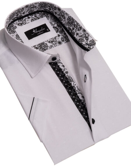 White Mens Short Sleeve Button up Shirts – Tailored Slim Fit Cotton Dress Shirts
