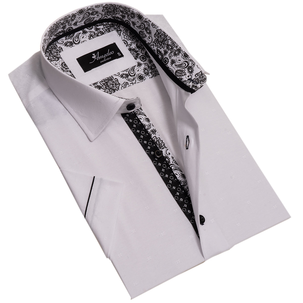 White Mens Short Sleeve Button up Shirts - Tailored Slim Fit Cotton Dress Shirts - Image 3
