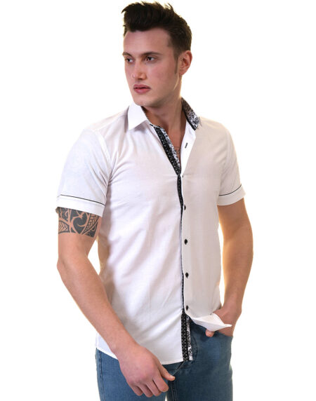 White Mens Short Sleeve Button up Shirts – Tailored Slim Fit Cotton Dress Shirts