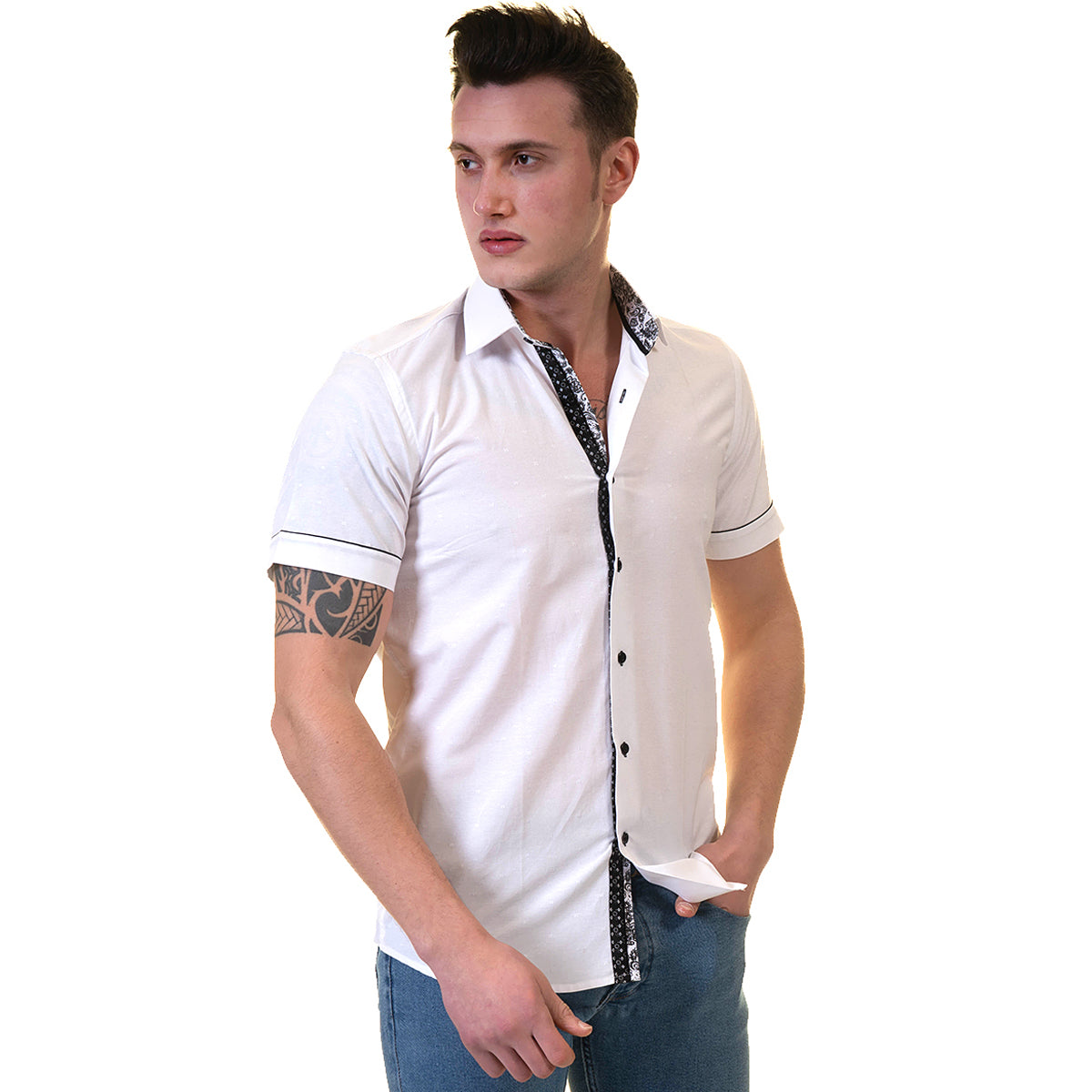 White Mens Short Sleeve Button up Shirts – Tailored Slim Fit Cotton Dress Shirts