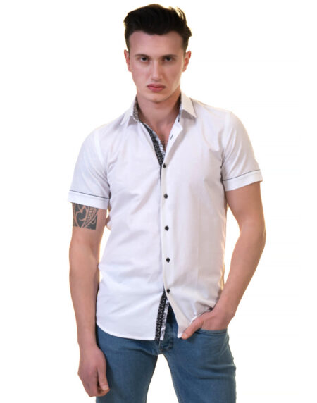 White Mens Short Sleeve Button up Shirts – Tailored Slim Fit Cotton Dress Shirts