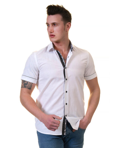 White Mens Short Sleeve Button up Shirts – Tailored Slim Fit Cotton Dress Shirts