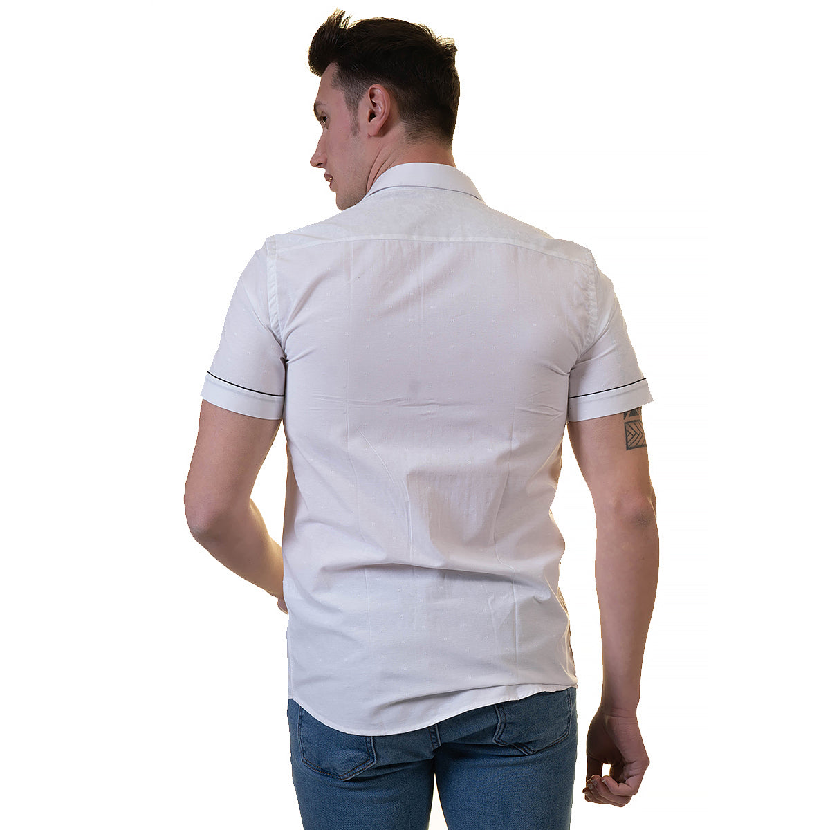 White Mens Short Sleeve Button up Shirts - Tailored Slim Fit Cotton Dress Shirts - Image 2