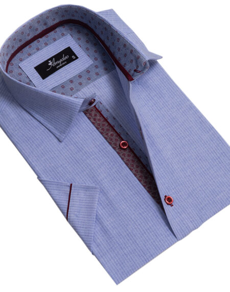 Mens Sky Blue Short Sleeve Button up Shirts – Tailored Slim Fit Cotton Dress Shirts
