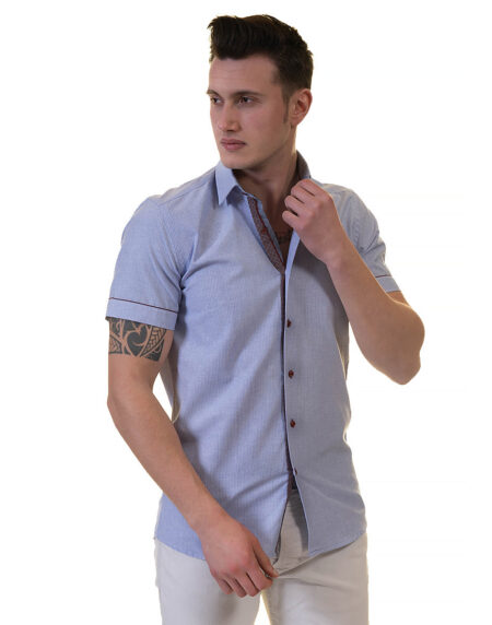 Mens Sky Blue Short Sleeve Button up Shirts – Tailored Slim Fit Cotton Dress Shirts